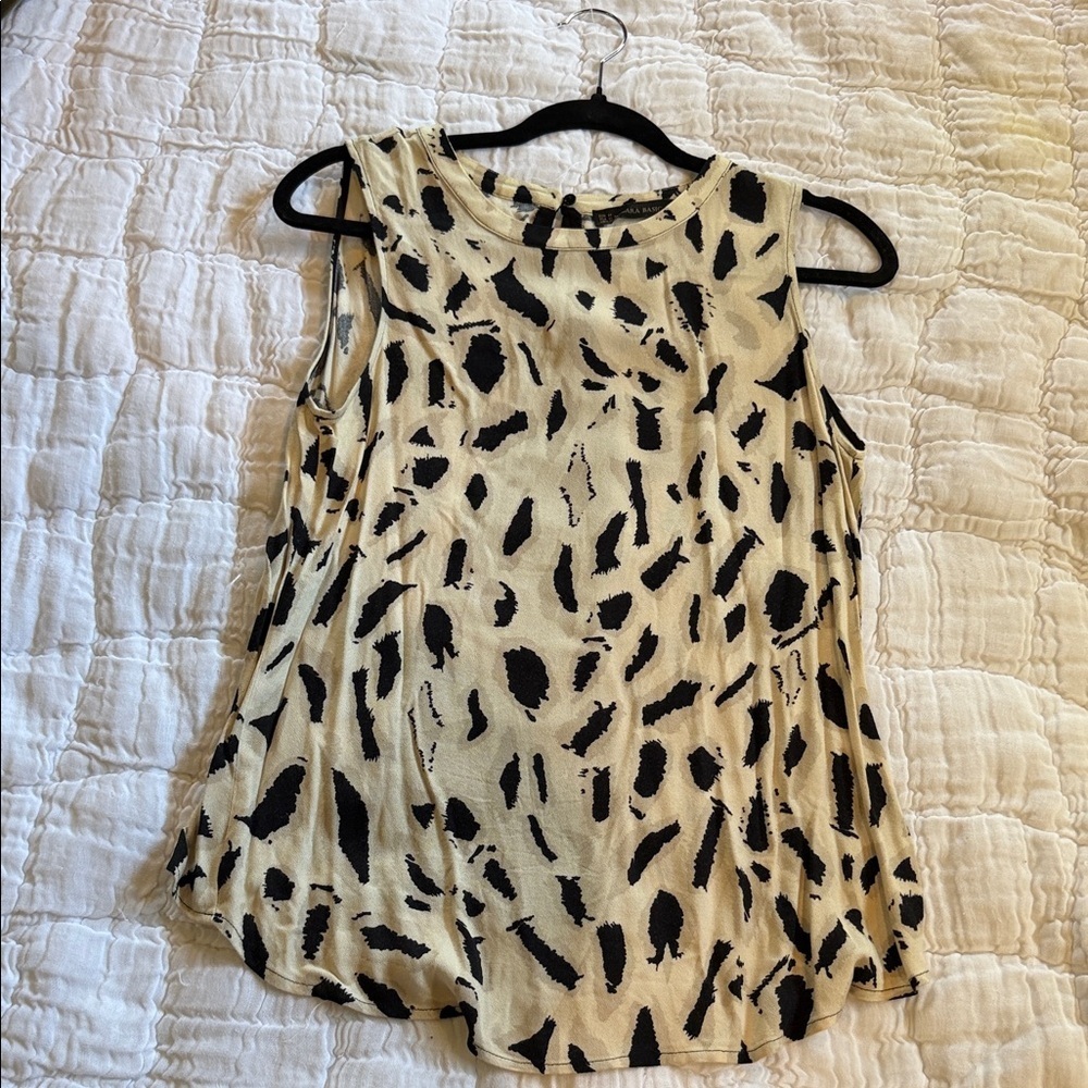 Zara Cream and Black Animal-Print Sleeveless Tank